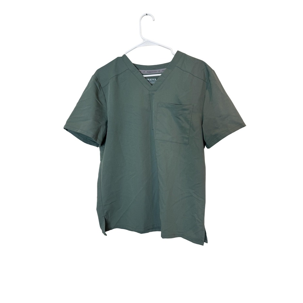 Fabletics Shirt Mens Small Green V Neck Pocket Medical Work Stretch Scrub Top